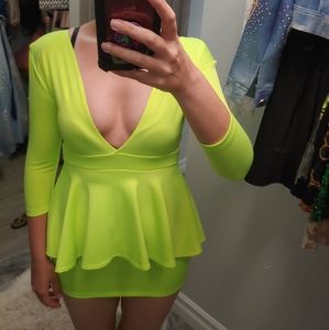 Neon Green Dress V-Neckline